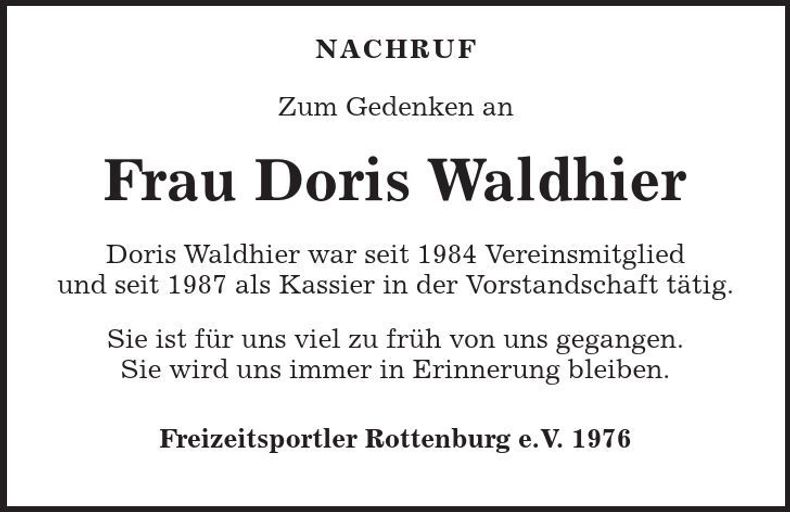 Traueranzeige Doris Waldhier