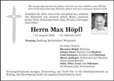 Traueranzeige Max Höpfl