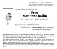 Traueranzeige Marianne Ballin