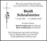 Traueranzeige Heidi Schrafstetter