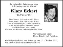 Traueranzeige Klara Eckert