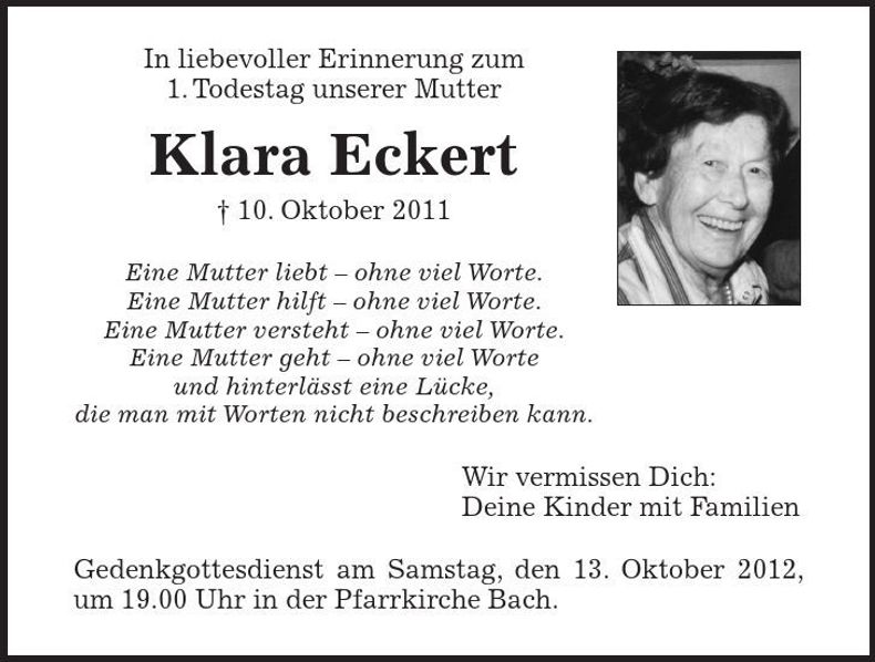 Traueranzeige Klara Eckert