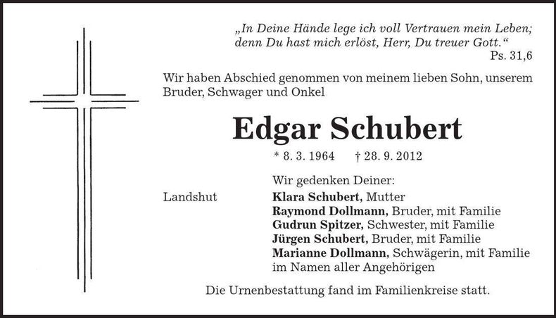 Traueranzeige Edgar Schubert