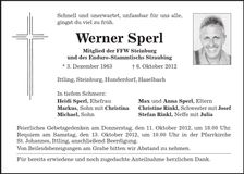 Traueranzeige Werner Sperl