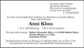 Traueranzeige Anni Kloss
