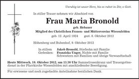Traueranzeige Maria Bronhold