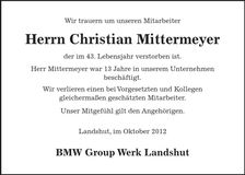 Traueranzeige Christian Mittermeyer