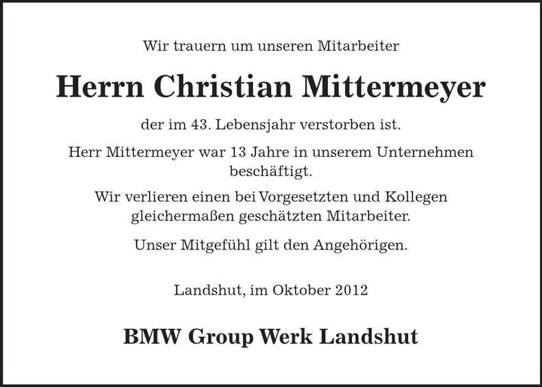 Traueranzeige Christian Mittermeyer