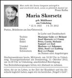 Traueranzeige Maria Skorsetz