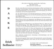 Traueranzeige Erich Sedlmeier