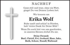 Traueranzeige Erika Wolf