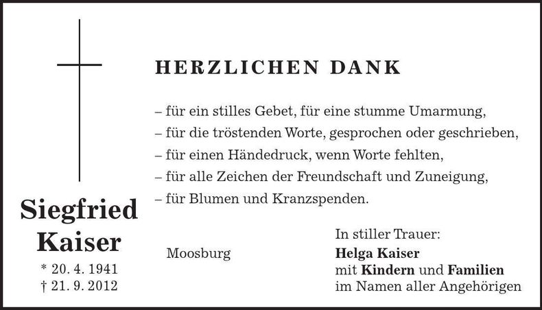 Traueranzeige Siegfried Kaiser