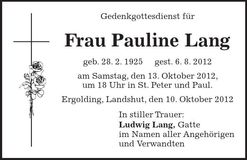 Traueranzeige Pauline Lang