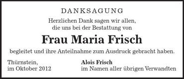 Traueranzeige Maria Frisch