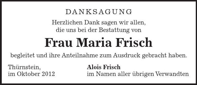 Traueranzeige Maria Frisch