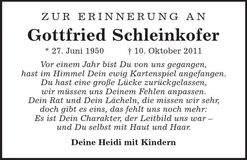 Traueranzeige Gottfried Schleinkofer