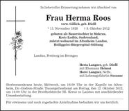 Traueranzeige Herma Roos