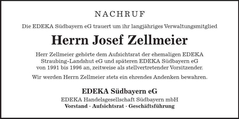 Traueranzeige Josef Zellmeier