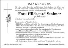 Traueranzeige Hildegard Staimer