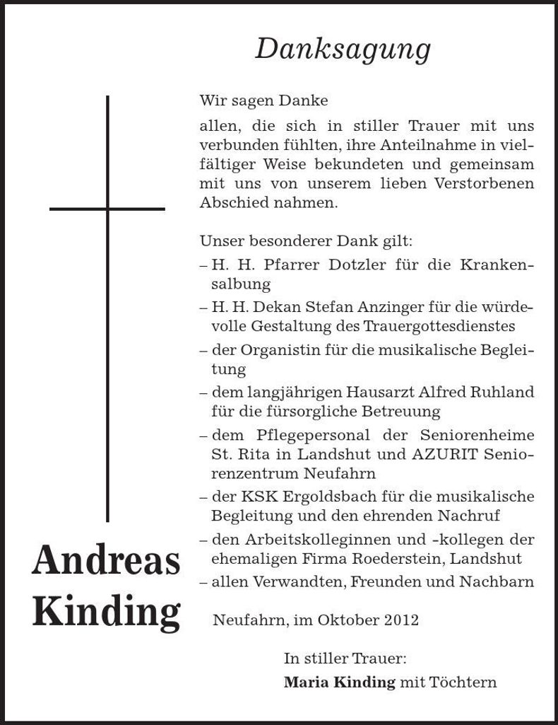 Traueranzeige Andreas Kindig