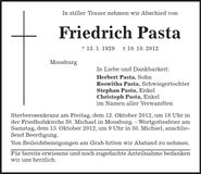 Traueranzeige Friedrich Pasta