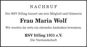 Traueranzeige Maria Wolf