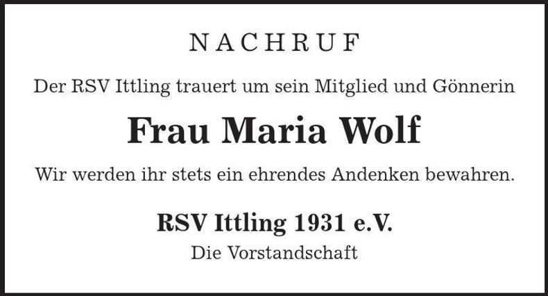 Traueranzeige Maria Wolf