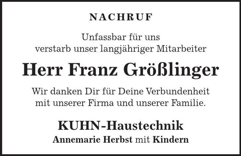Traueranzeige Franz Größlinger