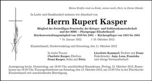 Traueranzeige Rupert Kasper