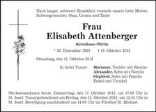Traueranzeige Elisabeth Attenberger