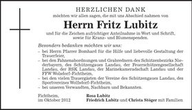 Traueranzeige Fritz Lubitz