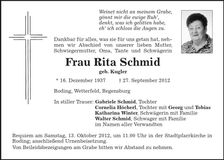 Traueranzeige Rita Schmid