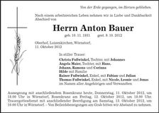 Traueranzeige Anton Bauer