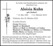 Traueranzeige Aloisia Kuhn