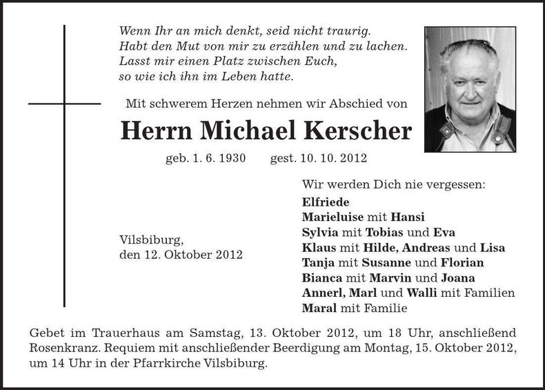 Traueranzeige Michael Kerscher
