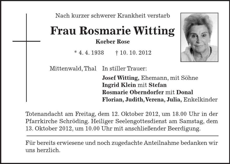 Traueranzeige Rosmarie Witting