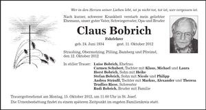 Traueranzeige Claus Bobrich