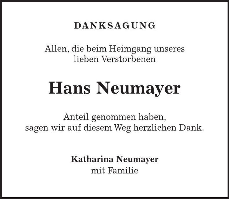 Traueranzeige Hans Neumayer
