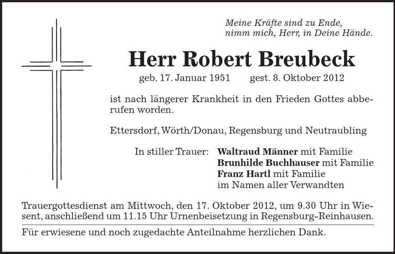 Traueranzeige Robert Breubeck