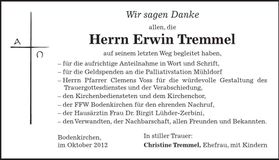 Traueranzeige Tremmel Erwin