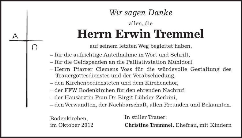 Traueranzeige Tremmel Erwin