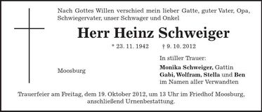 Traueranzeige Heinz Schweiger