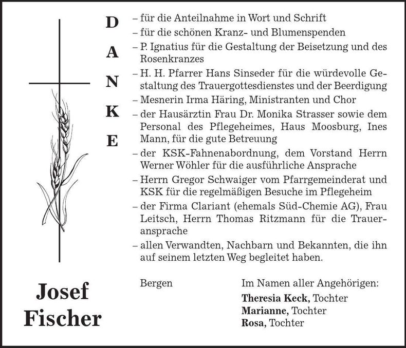 Traueranzeige Josef Fischer