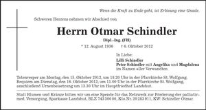 Traueranzeige Otmar Schindler