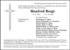 Traueranzeige Manfred Bergt