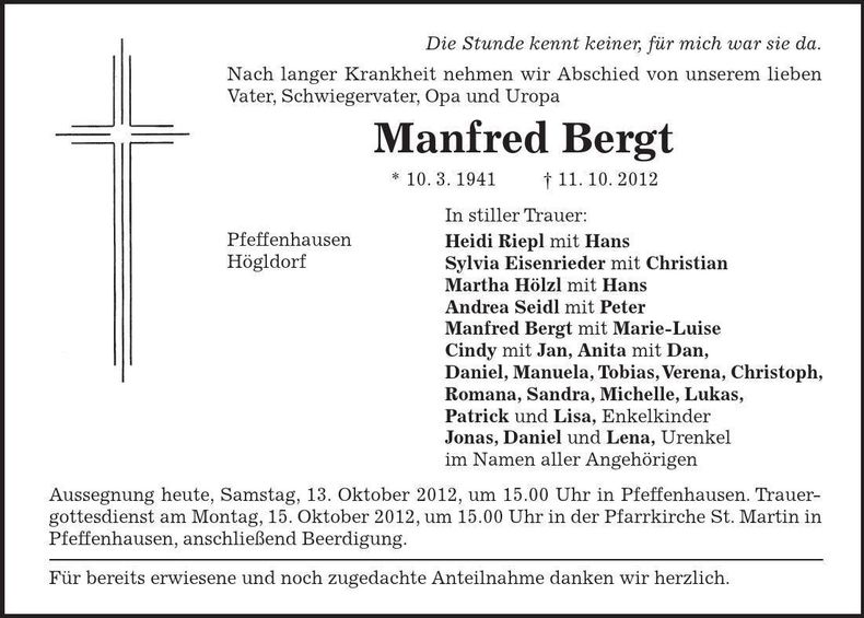 Traueranzeige Manfred Bergt