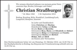 Traueranzeige Christian Straßburger