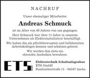 Traueranzeige Andreas Schmuck
