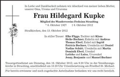 Traueranzeige Hildegard Kupke