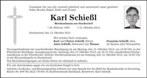 Traueranzeige Karl Schießl